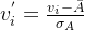 v^{'}_{i} = \frac{v_{i} - \bar{A}}{\sigma _{A}}