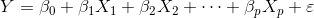 Y = \beta _{0} + \beta _{1} X_{1}+ \beta _{2} X_{2}+ \cdots +\beta _{p} X_{p} + \varepsilon
