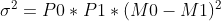 \sigma^2 = P0 * P1 * (M0 - M1)^2