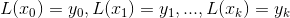 L(x_0) = y_0, L(x_1) = y_1, ..., L(x_k) = y_k