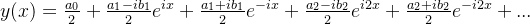 y(x) = \frac{a_0}{2} +\frac{a_1-ib_1}{2}e^{ix} + \frac{a_1+ib_1}{2}e^{-ix} + \frac{a_2-ib_2 }{2}e^{i2x} + \frac{a_2+ib_2 }{2}e^{-i2x} + ...