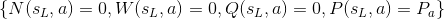 \{ N(s_L,a)=0,W(s_L,a)=0,Q(s_L,a)=0,P(s_L,a)=P_a \}