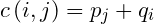 \small c\left ( i,j \right ) =p_{j} +q_{i}