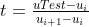 t=\tfrac{uTest-u_{i}}{u_{i+1}-u_{i}}