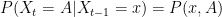 P(X_{t}=A|X_{t-1}=x)=P(x,A)