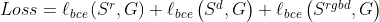 $$ Loss=\ell _{bce}\left( S^r,G \right) +\ell _{bce}\left( S^d,G \right) +\ell _{bce}\left( S^{rgbd},G \right) $$ \displaystyle