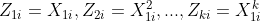 Z_{1i}=X_{1i},Z_{2i}=X_{1i}^2,...,Z_{ki}=X_{1i}^k