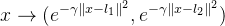 x\rightarrow (e^{-\gamma \left \| x-l_{1} \right \|^{2}},e^{-\gamma \left \| x-l_{2} \right \|^{2}})