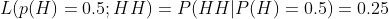 L(p(H) = 0.5;HH) = P(HH|P(H) = 0.5) = 0.25