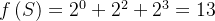 f\left( S \right) =2^0+2^2+2^3=13