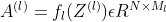 A^{(l)}=f_l(Z^{(l)})\epsilon R^{N\times M_{l}}