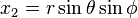 x_2 = r \sin\theta \sin\phi \,