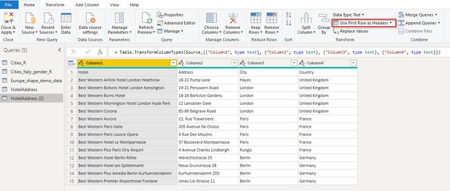 Data transformation in Query Editor