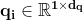 \bf{q}_i \in \mathbb{R}^{1 \times d_q}