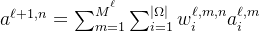 a^{\ell+1,n}=\sum_{m=1}^{M^{^\ell}}\sum_{i=1}^{|\Omega|}w_i^{\ell,m,n}a_i^{\ell,m}