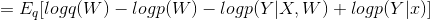 =E_{q}[log q(W)-logp(W)-logp(Y|X,W)+log p(Y|x)]