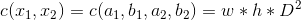 c(x_{1},x_{2}) = c(a_{1},b_{1},a_{2},b_{2}) = w*h*D^{2}