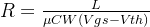 R=\frac{L}{\mu CW\left ( Vgs-Vth \right )}