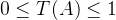 0\leq T(A)\leq 1