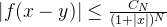 |f(x-y)| \leq \frac{C_{N}}{(1+|x|)^{N}}