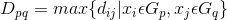 D_p_q=max\{d_i_j|x_i\epsilon G_p,x_j\epsilon G_q\}