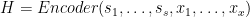 H=Encoder(s_{1},\dots,s_{s},x_{1},\dots,x_{x})