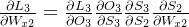 \frac{\partial L_{3}}{\partial W_{x2}}=\frac{\partial L_{3}}{\partial O_{3}}\frac{\partial O_{3}}{\partial S_{3}}\frac{\partial S_{3}}{\partial S_{2}}\frac{\partial S_{2}}{\partial W_{x2}}