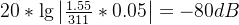 20*\lg \left | \frac{1.55}{311} *0.05\right |=-80dB