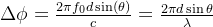 \Delta \phi =\frac{2\pi f_{0}d\sin (\theta )}{c}=\frac{2\pi d\sin \theta }{\lambda }