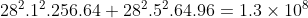 28^{2} . 1^{2} . 256 . 64 + 28^{2} . 5^{2} . 64 . 96 = 1.3\times 10^{8}