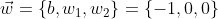 \vec{w}=\{b,w_1,w_2\}=\{-1,0,0\}