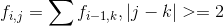 f_{i,j} = \sum f_{i-1,k} , |j-k|>=2