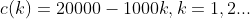 c(k)=20000-1000k,k=1,2...