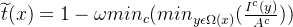 \widetilde{t}(x)=1-\omega min_{c}(min_{y\epsilon \Omega (x)}(\frac{I^{c}(y)}{A^{c}}))