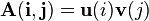 \mathbf{A(i, j)} = \mathbf{u}(i) \mathbf{v}(j)