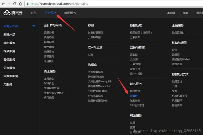 https://console.qcloud.com/cns/domains