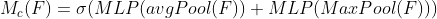 M_{c}(F)=\sigma (MLP(avgPool(F))+MLP(MaxPool(F)))