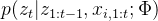 p(z_t|z_{1:t-1},x_{i,1:t};\Phi )