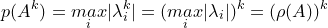 \small p(A^k)=\underset{i}{max}|\lambda_i^k|=(\underset{i}{max}|\lambda_i|)^k=(\rho(A))^k