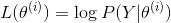 L(\theta^{(i)})=\log P(Y|\theta^{(i)})