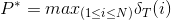 P^*=max_{(1\leq i \leq N)}\delta_T(i)