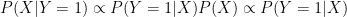 P(X|Y=1)\propto P(Y=1|X)P(X)\propto P(Y=1|X)