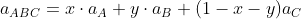 a_{ABC}=x\cdot a_{A}+y\cdot a_{B}+(1-x-y)a_{C}