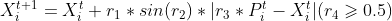 X_{i}^{t+1}=X_{i}^{t}+r_{1}*sin(r_2)*|r_3*P_{i}^{t}-X_{i}^{t}| (r_4\geqslant 0.5)