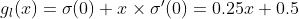 g_l(x)=\sigma(0)+x\times {\sigma}'(0)=0.25x+0.5