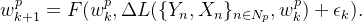 w_{k+1}^p = F(w_k^p, \Delta L(\{Y_n, X_n\}_{n \in N_p}, w_k^p) + \epsilon_k).