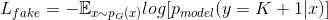 L_{fake}=-\mathbb{E}_{x\sim p_{G}(x)}log[p_{model}(y=K+1|x)]