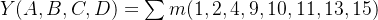 Y(A,B,C,D) = \sum m(1,2,4,9,10,11,13,15)