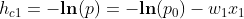 h_{c1}= -\textbf{ln}(p) = -\textbf{ln}(p_0) - w_1x_1