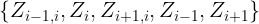 \large \{Z_{i-1,i}, Z_{i}, Z_{i+1,i}, Z_{i-1}, Z_{i+1}\}